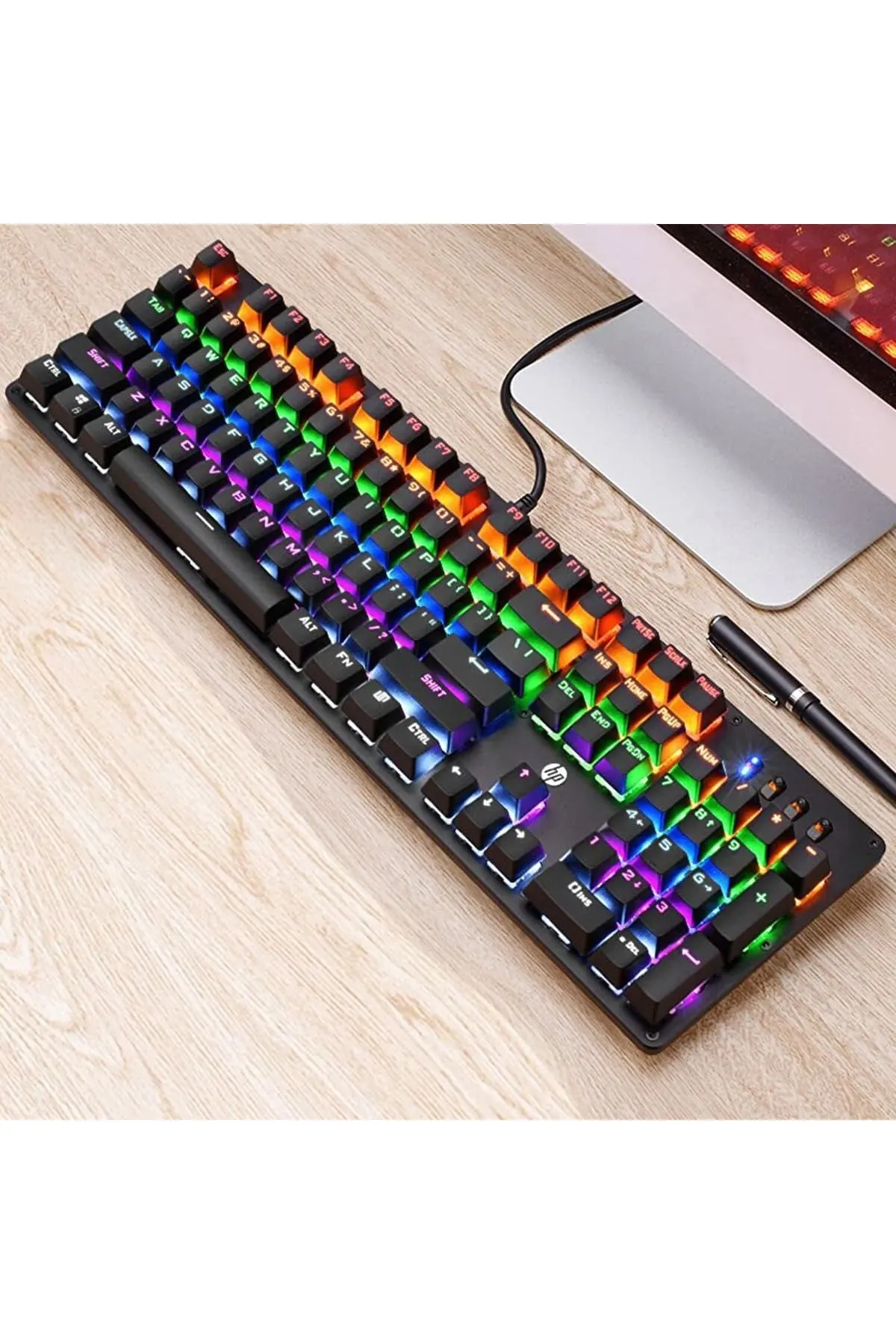 Hp Gk100f Mekanik Gaming Klavye, Kablolu Klavye Modern Tasarım Türkçe Q Klavye Rgb Işıklı